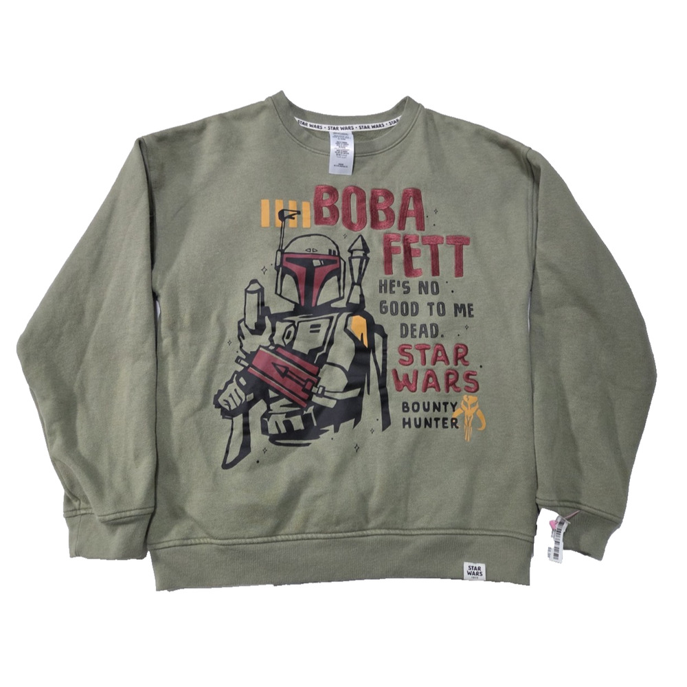 Disney Parks Star Wars Boba Fett Sweatshirt Green Small Excellent Condition